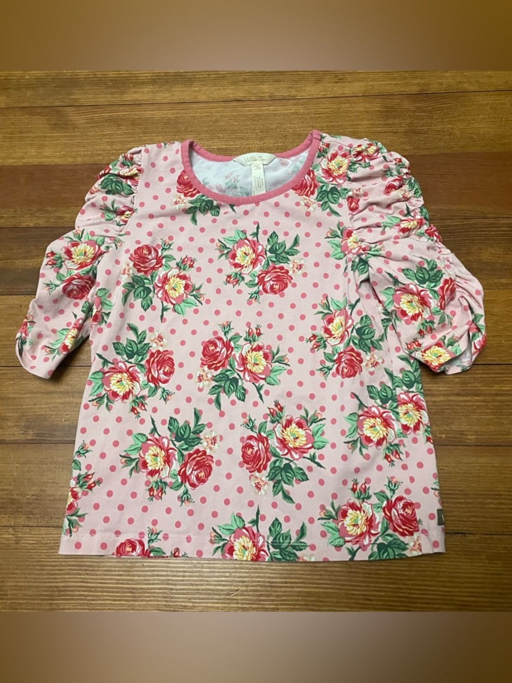 Matilda Jane Pink Floral Polka-Dot Long Sleeve Think Pink Top Size 10